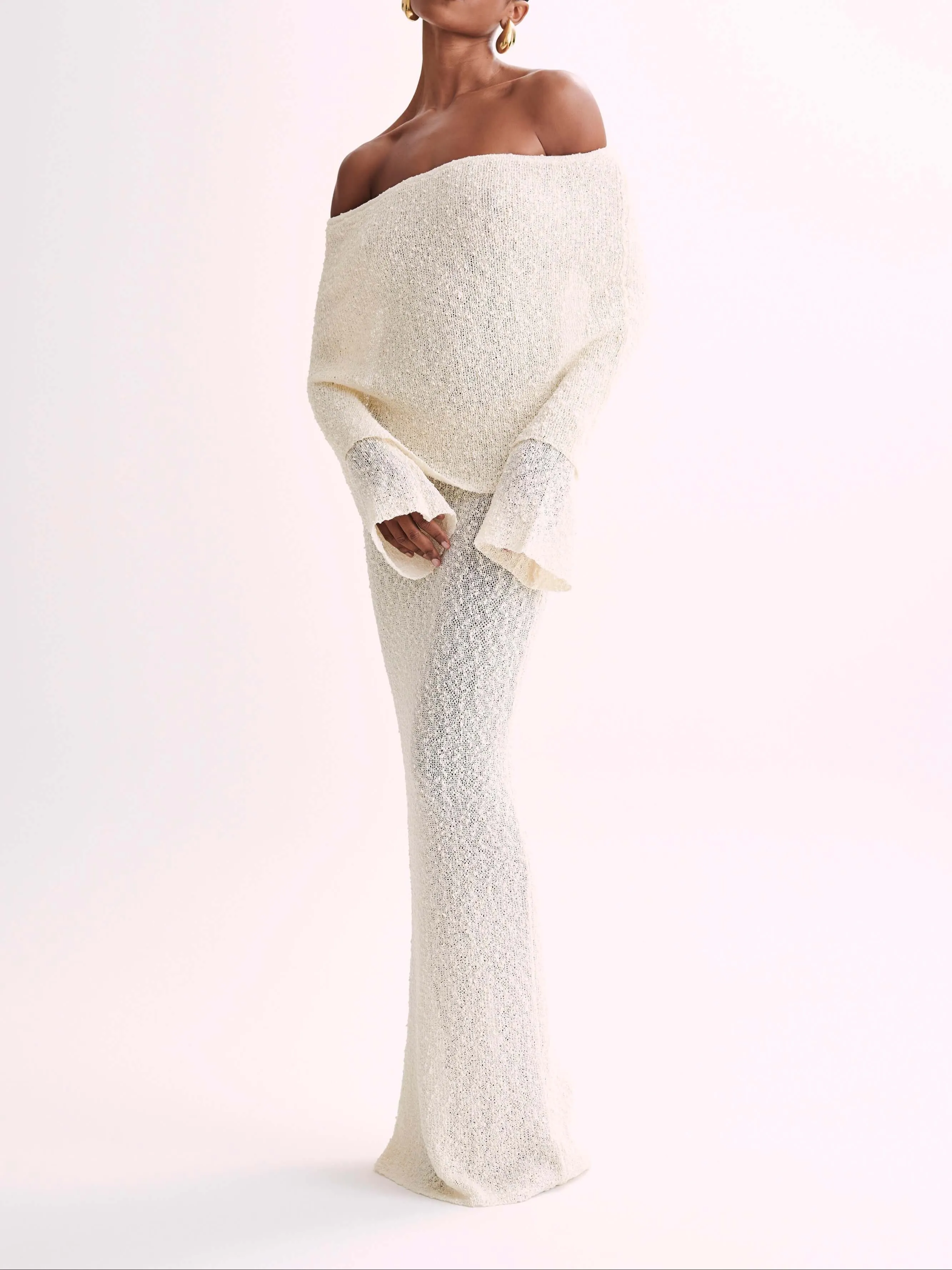 Wenkouban-Christmas Thanksgiving Gift New Year's Eve Dress party look inspos back to school dress  Marisol Off Shoulder Boucle Maxi Dress