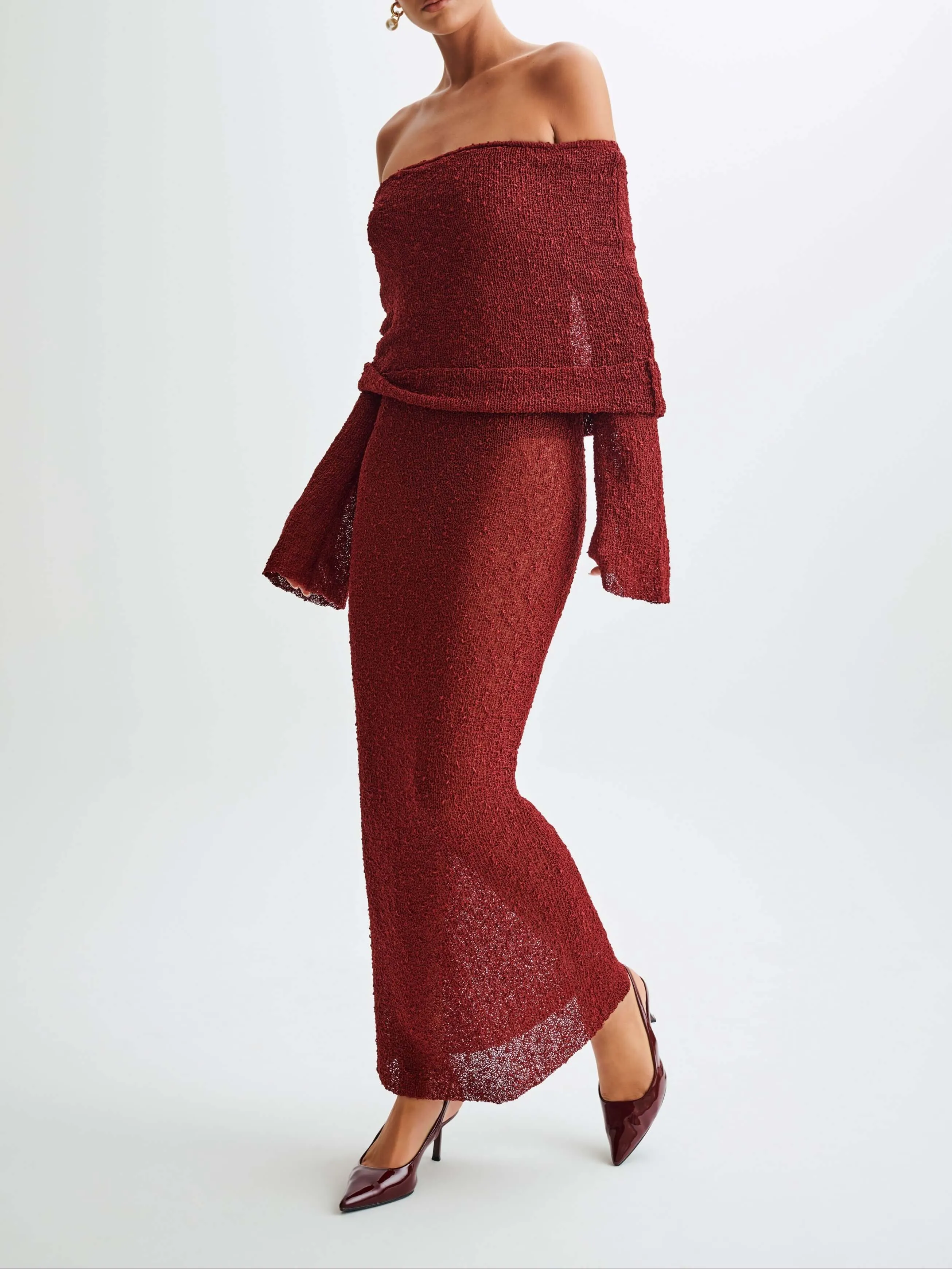 Wenkouban-Christmas Thanksgiving Gift New Year's Eve Dress party look inspos back to school dress  Marisol Off Shoulder Boucle Maxi Dress