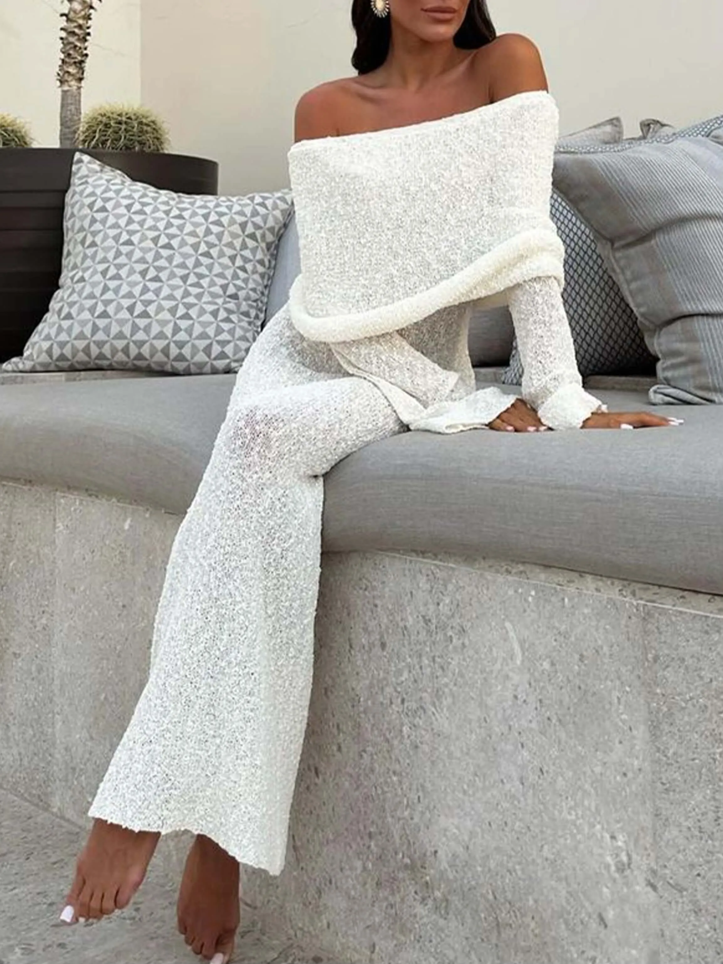 Wenkouban-Christmas Thanksgiving Gift New Year's Eve Dress party look inspos back to school dress  Marisol Off Shoulder Boucle Maxi Dress