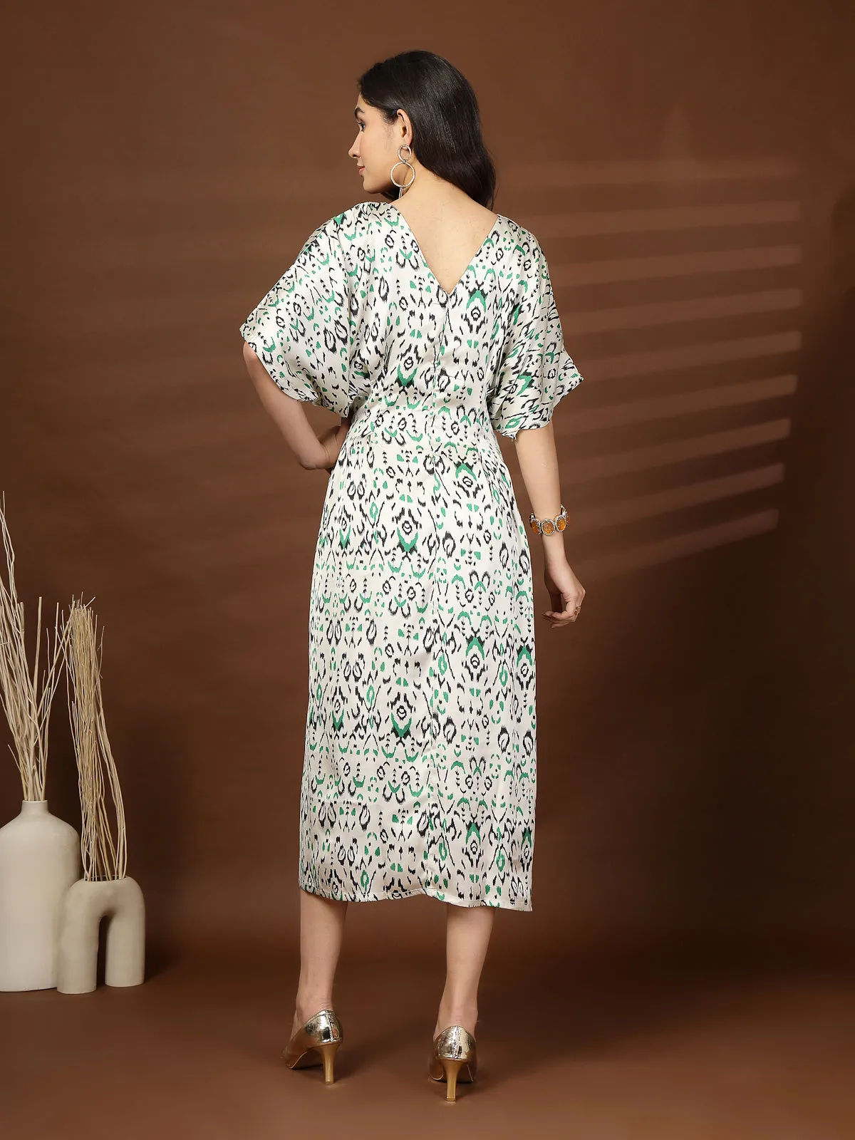 Women Abstract Print V-Neck Fit & Flare Midi Dress