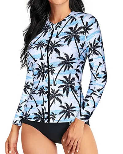 Women's Long Sleeve Rashguard Matching Shorts-Black Palm Tree