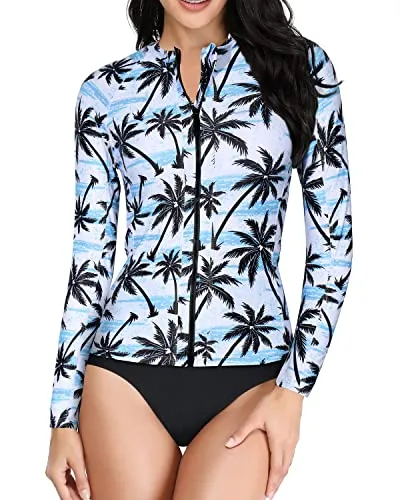 Women's Long Sleeve Rashguard Matching Shorts-Black Palm Tree