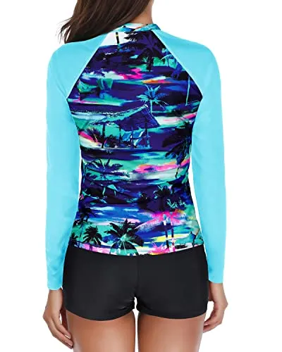 Women's UPF 50  Two Piece Bathing Suit Long Sleeve Zipper Rash Guard Swimsuit