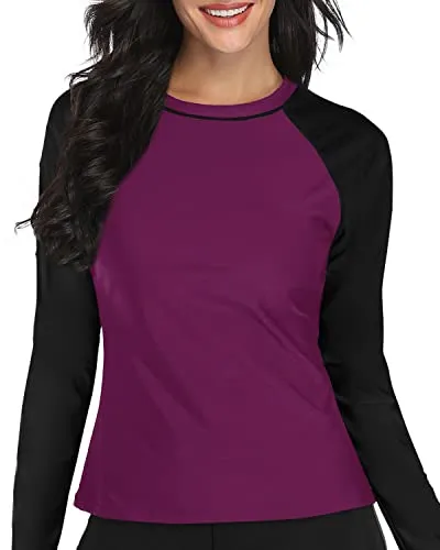 Women's Uv Protection Long Sleeve Rashguard Top-Purplish Red
