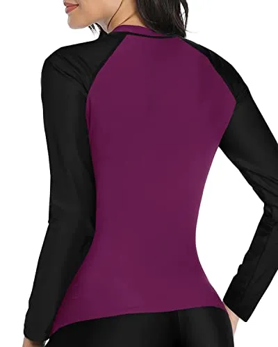 Women's Uv Protection Long Sleeve Rashguard Top-Purplish Red