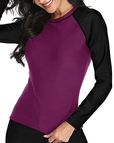 Women's Uv Protection Long Sleeve Rashguard Top-Purplish Red