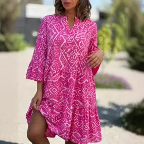Women's V-neck Flared Sleeves Cake Flowers Stitching Dress
