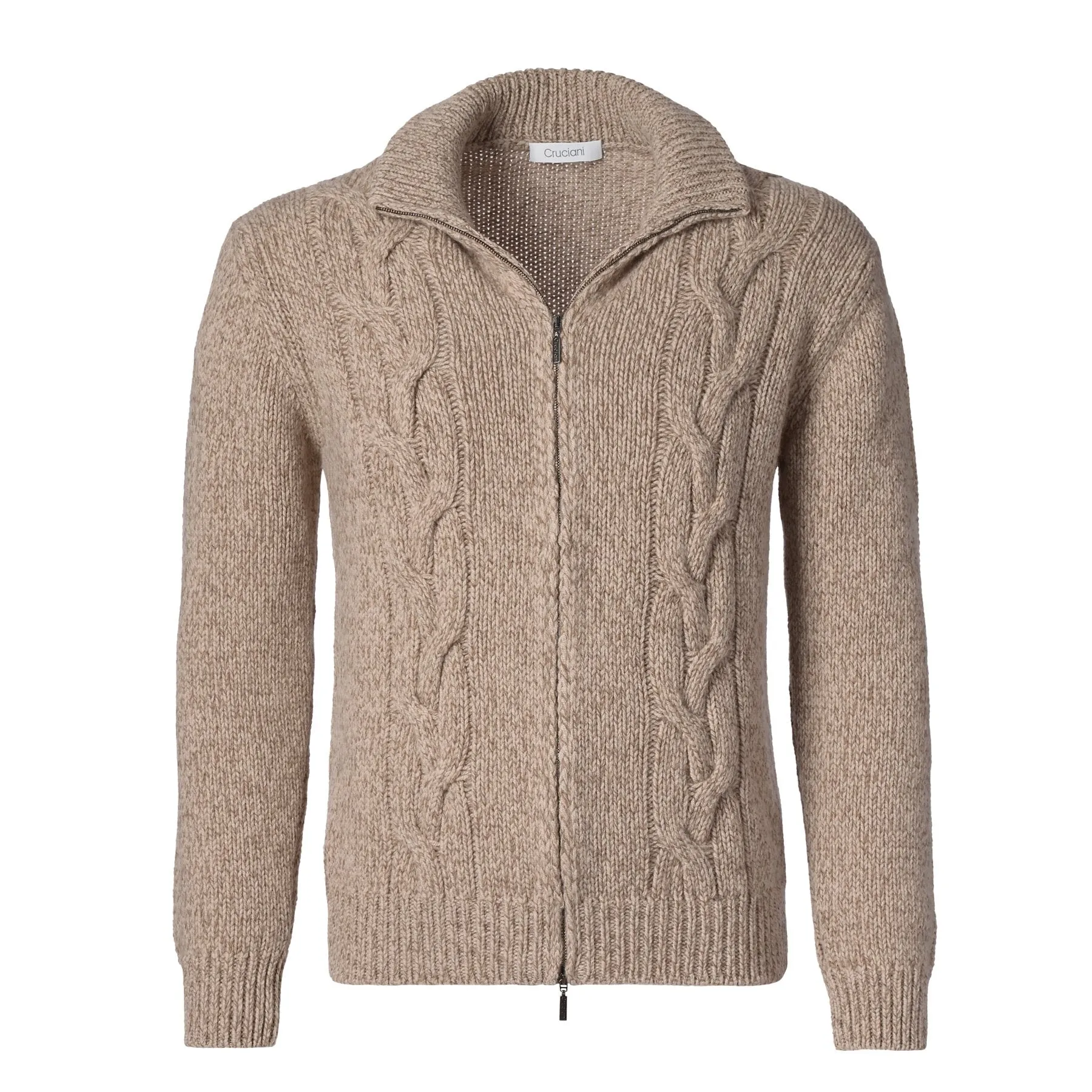 Wool and Cashmere-Blend Zip-Up Sweater in Beige