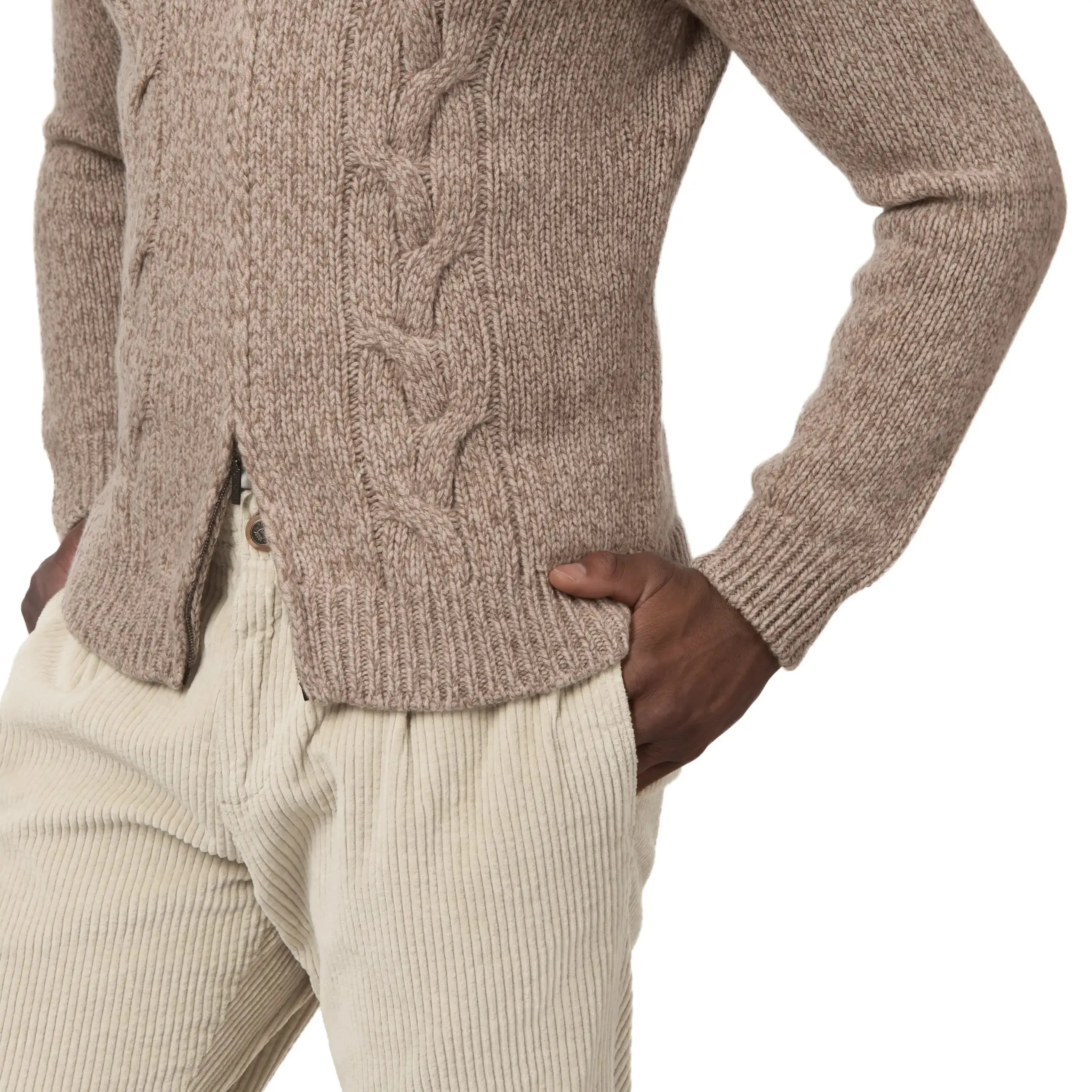 Wool and Cashmere-Blend Zip-Up Sweater in Beige