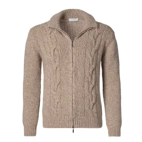 Wool and Cashmere-Blend Zip-Up Sweater in Beige