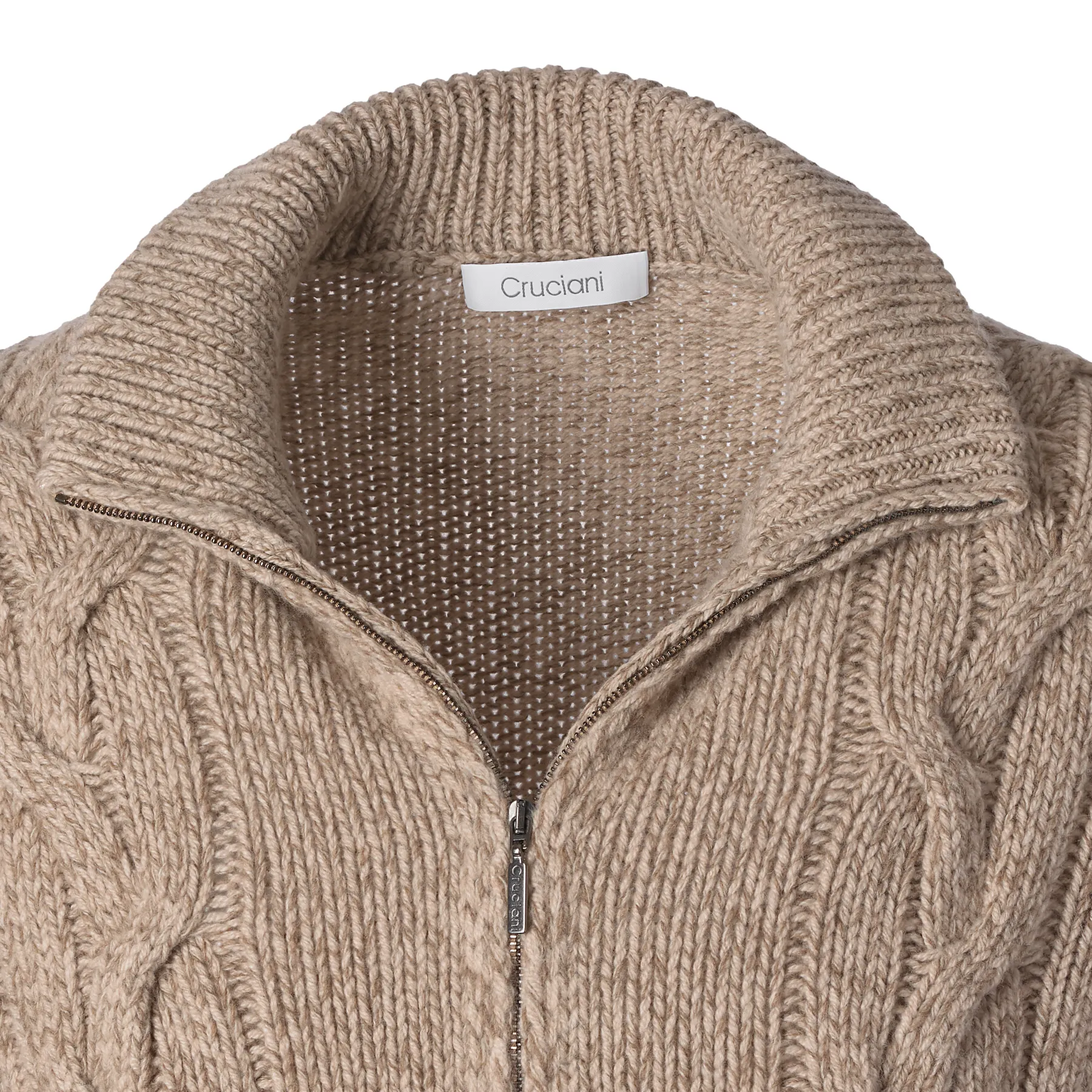 Wool and Cashmere-Blend Zip-Up Sweater in Beige