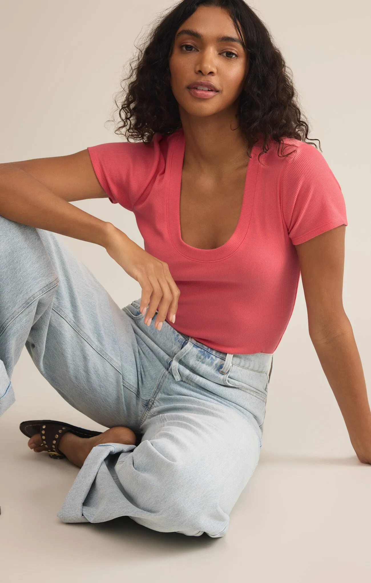 Z SUPPLY SIERNA SHORT SLEEVE TEE IN SUNSET PINK